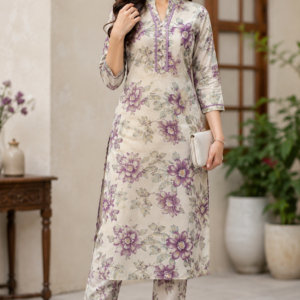 Elegant Floral Print Straight Kurti Set for Women