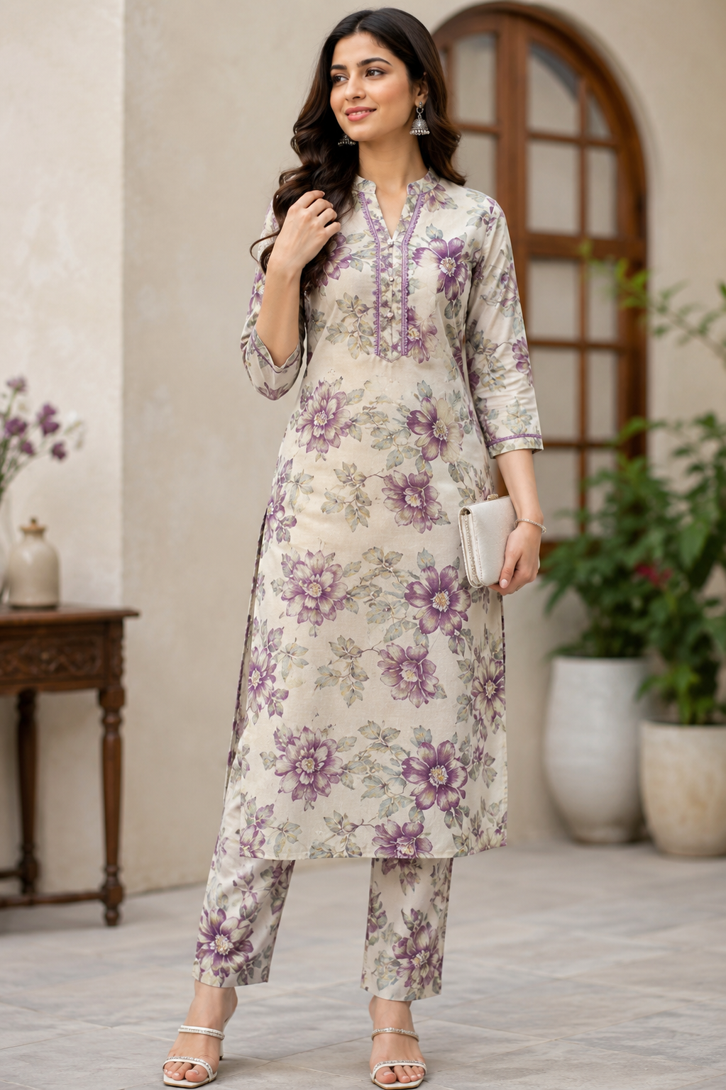 Elegant Floral Print Straight Kurti Set for Women