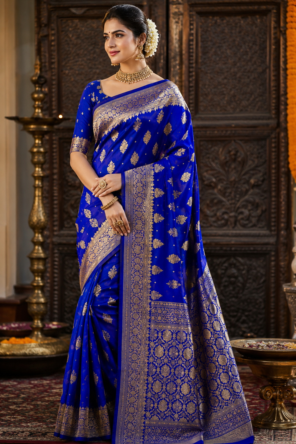 Royal Blue Banarasi Weaving Silk Saree