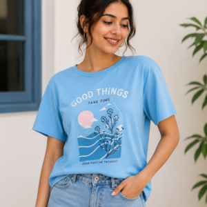 Sky Blue Graphic T-Shirt for Women