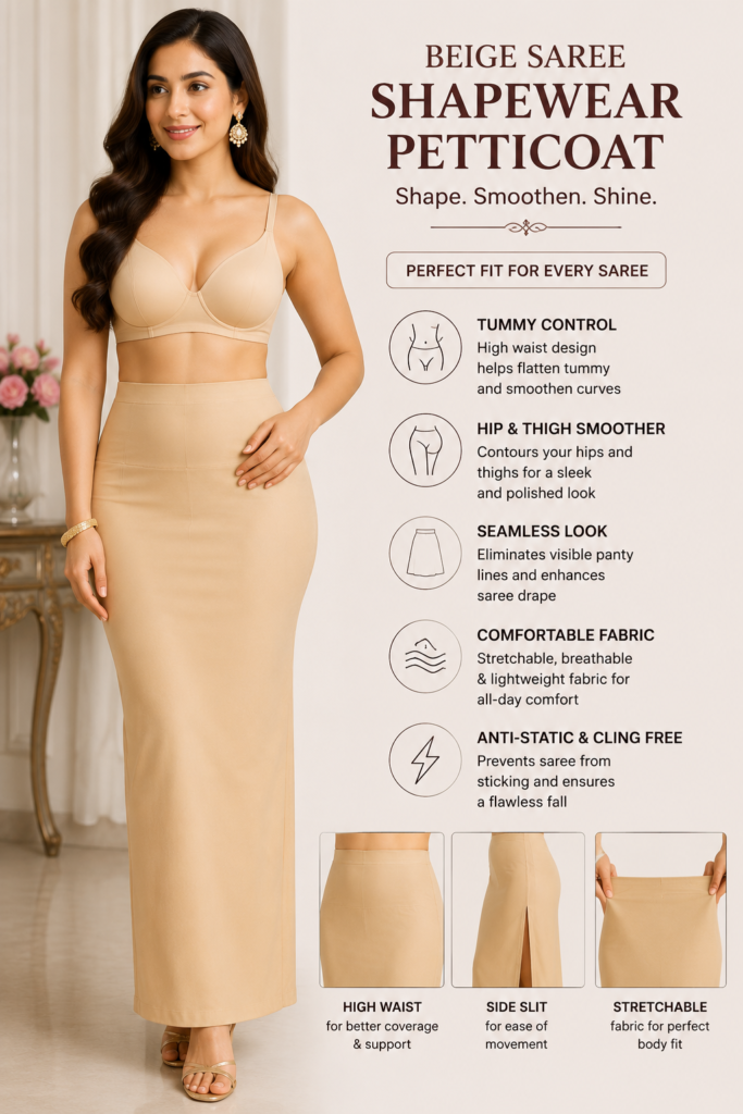 Beige Saree Shapewear Petticoat for Women