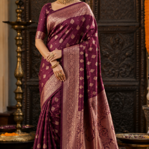 Wine Soft Silk Designer Saree