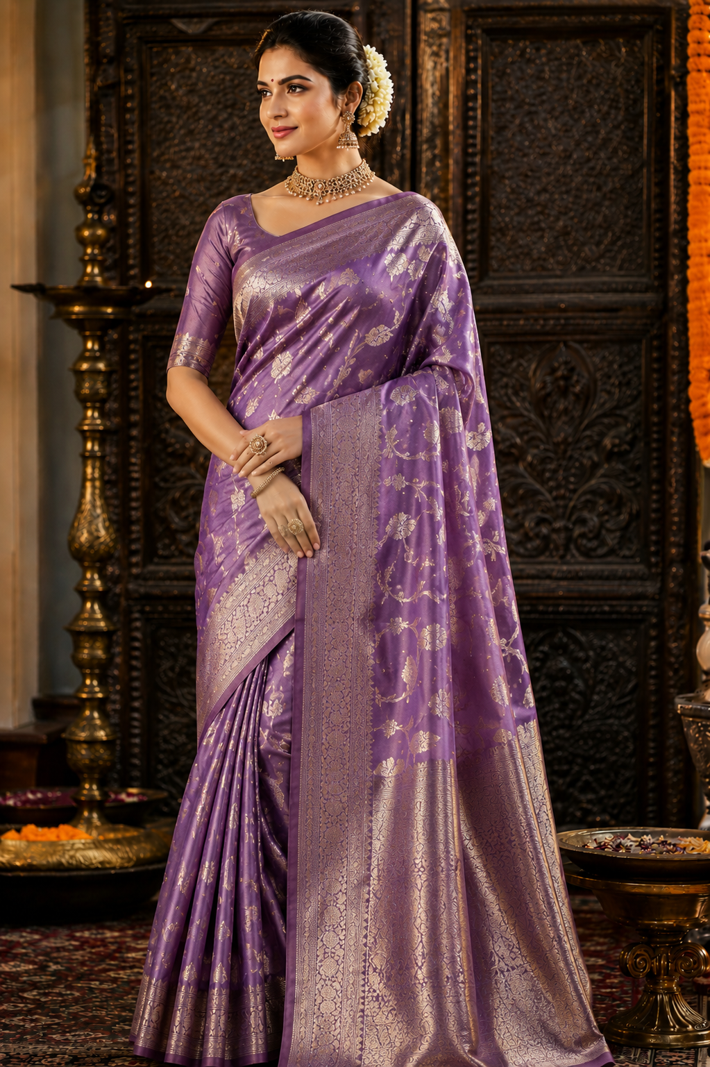 Purple Tissue Silk Designer Saree