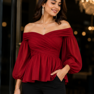 Red Off-Shoulder Party Wear Top for Women