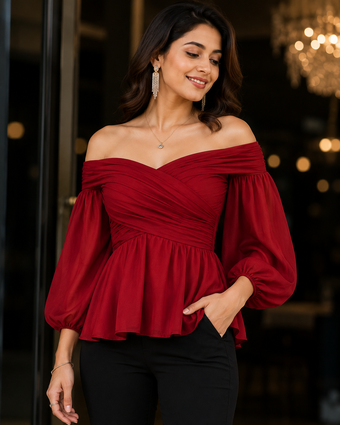 Red Off-Shoulder Party Wear Top for Women