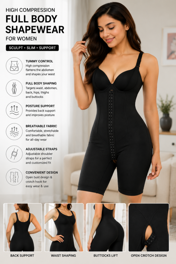 Black High Compression Full Body Shapewear for Women