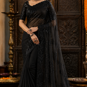 Black Georgette Sequence Work Saree