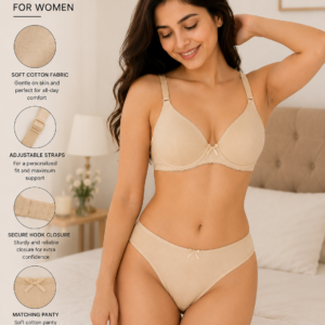 Beige Cotton Bra & Panty Set for Women