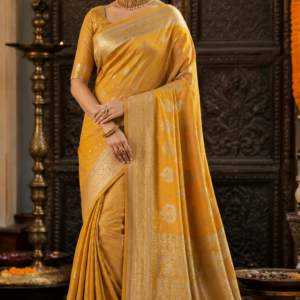 Mustard Yellow Linen Silk Designer Saree