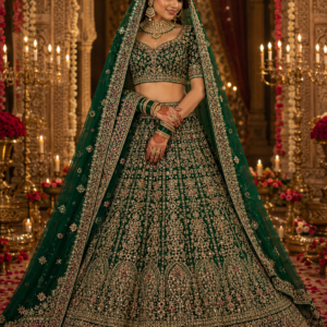 Green Heavy Embroidered Wedding Lehenga Choli Set with Dupatta