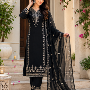 Black Premium Straight Kurti Pant Set with Dupatta