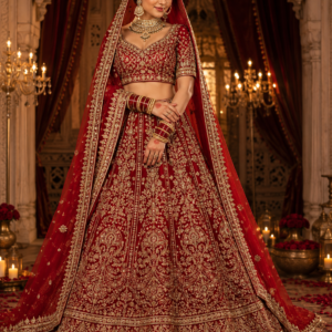 Bridal Red Embroidered Lehenga Choli Set