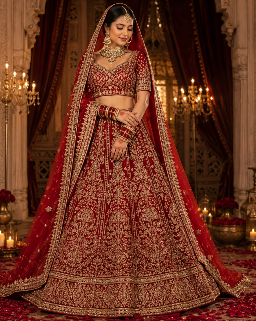 Bridal Red Embroidered Lehenga Choli Set
