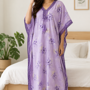 Lavender Printed Kaftan Night Dress