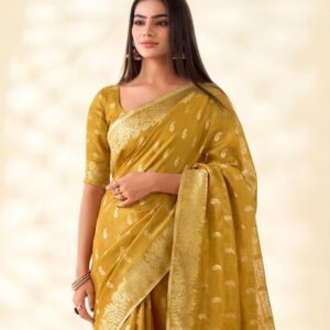 Mustard Yellow Linen Silk Saree