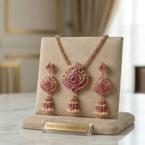 Premium Bridal Polki Jewellery Set with Necklace, Earrings & Maang Tikka