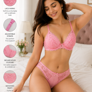 Pink Lace Bra & Panty Set for Women