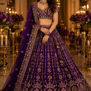 Purple Silk Embroidered Lehenga Choli Set with Dupatta