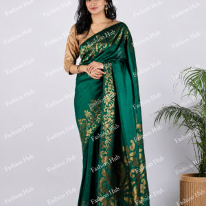 Dark Green Matka Chinar Georgette Border Saree