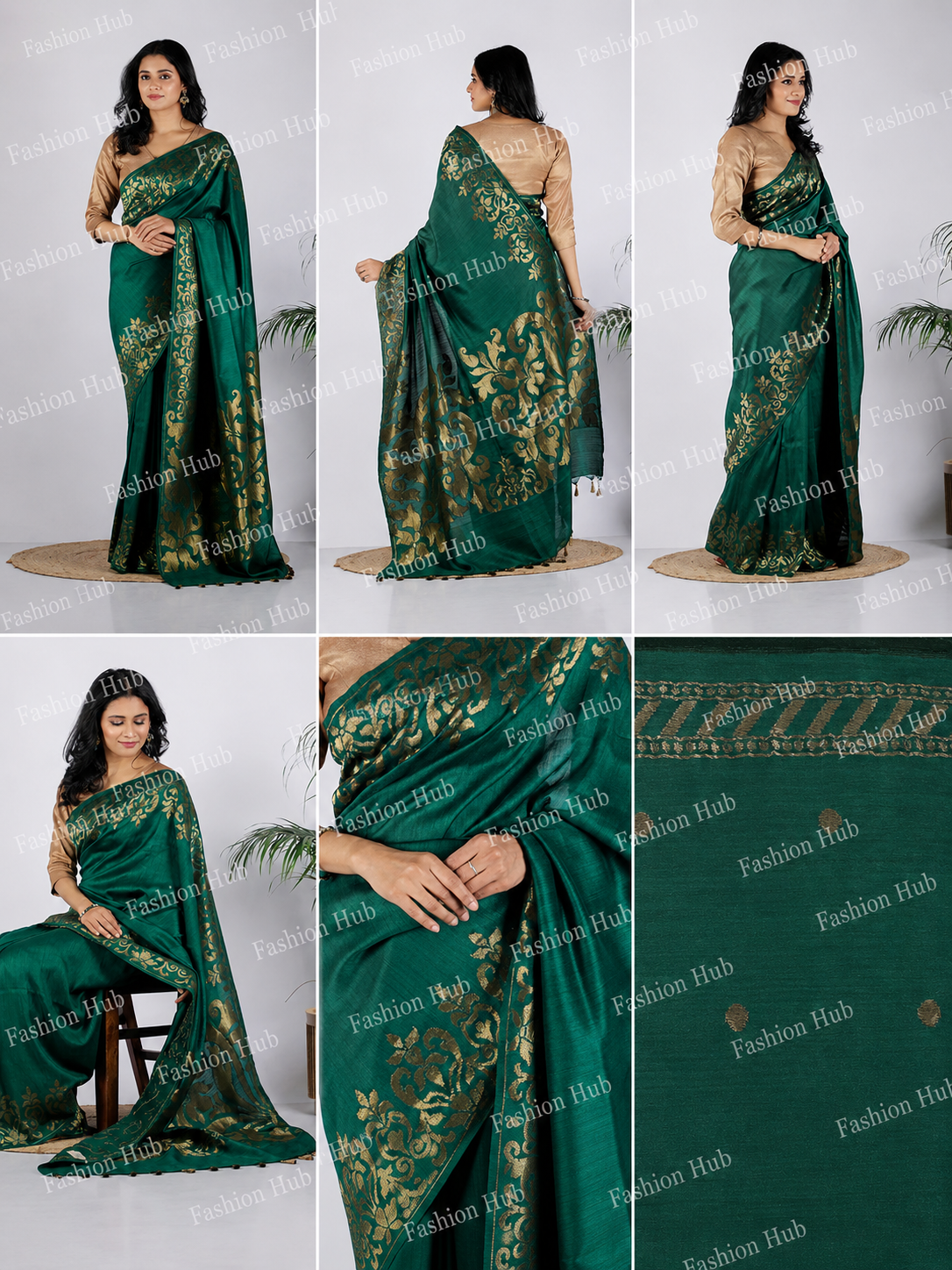 Dark Green Matka Chinar Georgette Border Saree - Image 2