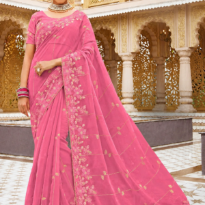 Laxmipati Malmal N-2220 Organza Pink Saree