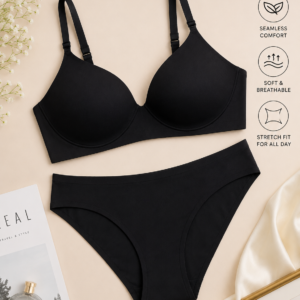 Black Seamless Bra & Panty Set for Women