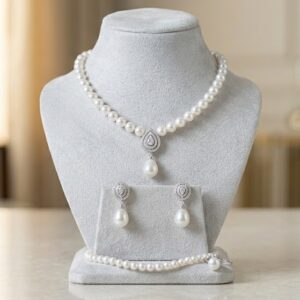 Elegant Pearl Necklace & Earrings Set for Women