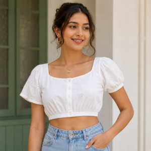 White Cotton Crop Top for Women