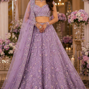 Lavender Net Designer Lehenga Choli Set with Dupatta
