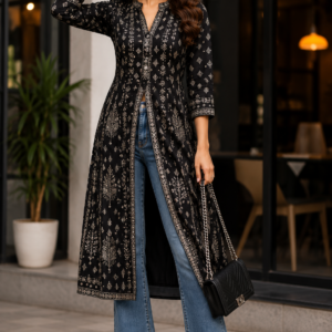 Black Printed Indo-Western Kurti with Jeans Style Look