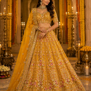 Mustard Yellow Festive Lehenga Choli Set with Dupatta