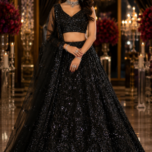 Black Party Wear Lehenga Choli Set with Dupatta