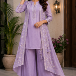 Lavender Designer Fusion Co-ord Kurti Set
