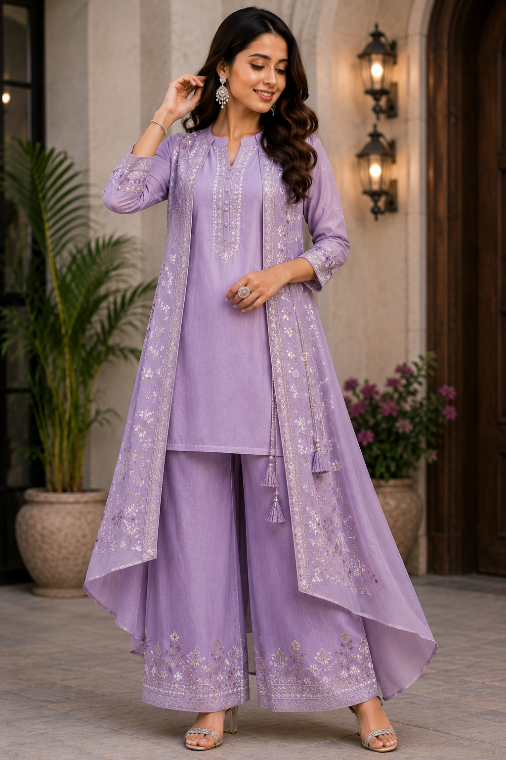 Lavender Designer Fusion Co-ord Kurti Set